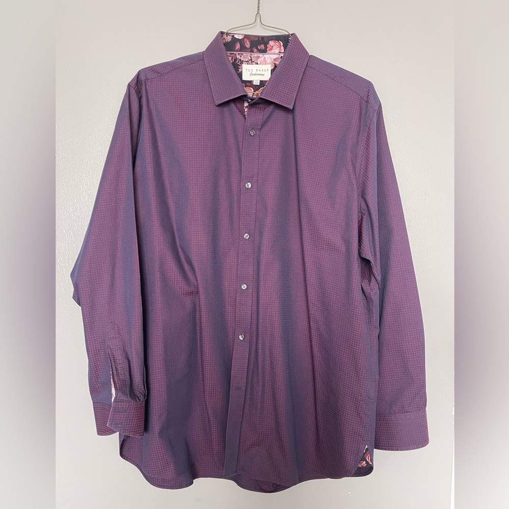 Ted Baker Dress Shirt Men X-Large 17.5x34/35 Purple Button Down Long Sleeve